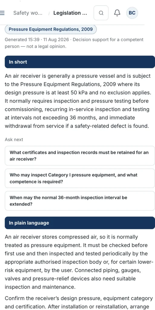 OHSE Assistant on a phone — Ask the law from the site
