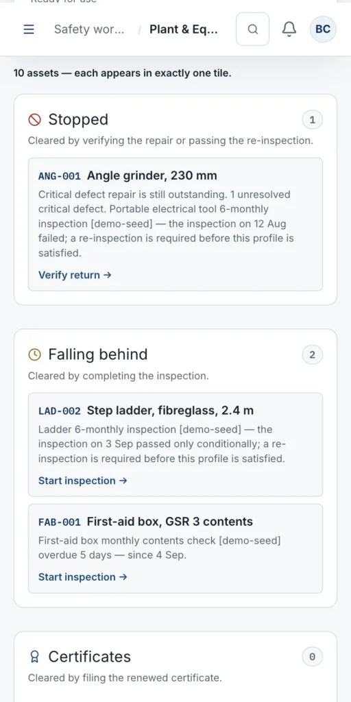OHSE Assistant on a phone — See what is stopped, wherever you are