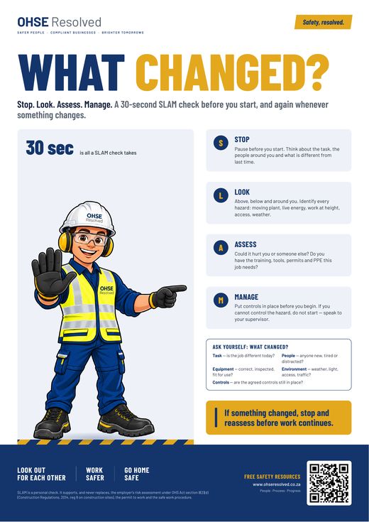What Changed? safety poster by OHSE Resolved: slam check