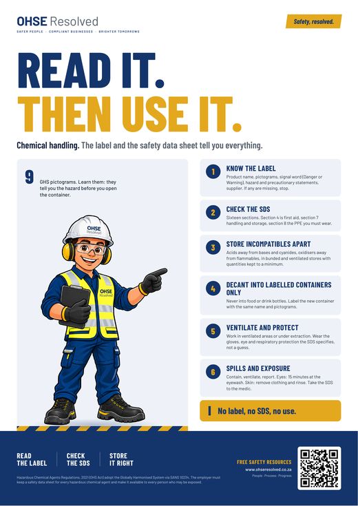 Read It. Then Use It. safety poster by OHSE Resolved: chemical handling